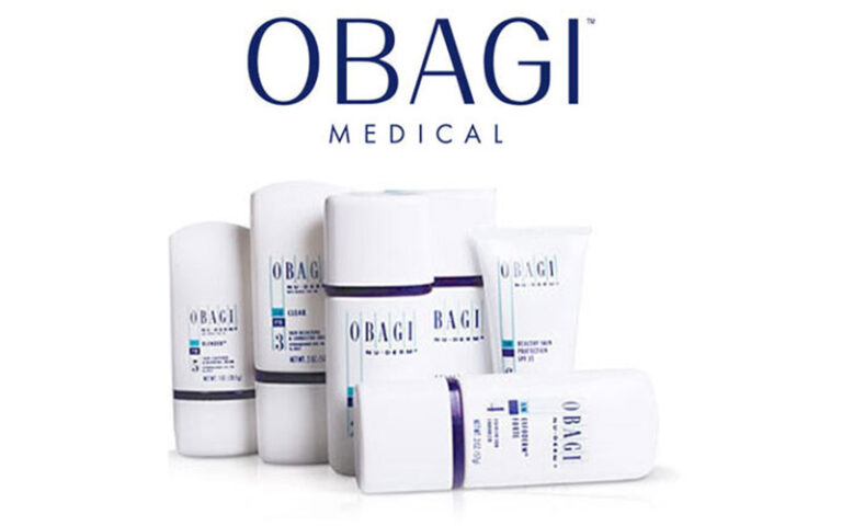 Assortment of Obagi Medical skin care bottles, tubes and jars